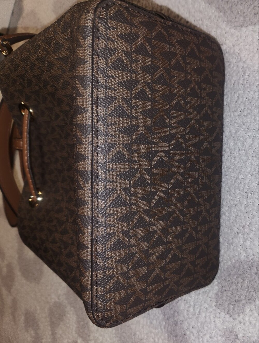 Michael Kors Brown Logo Mini Bucket Bag with Tan Trim - Picture 3 of 5